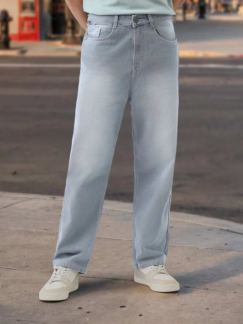 Urbano Fashion Men's Light Grey Loose Baggy Fit Washed Jeans Non-Stretchable