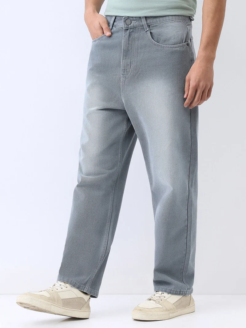 Urbano Fashion  Urbano Fashion Men's Light Grey Loose Baggy Fit Washed Jeans Non-Stretchable  | Best Price UAE