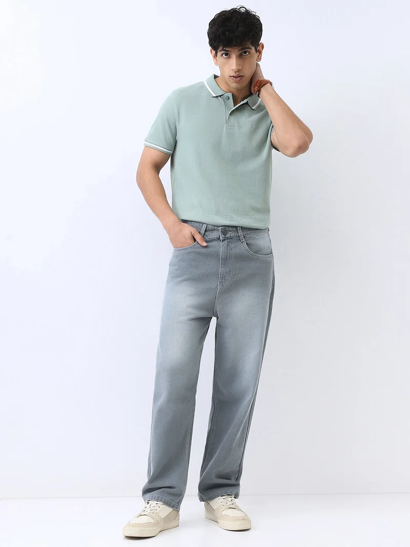 Urbano Fashion  Urbano Fashion Men's Light Grey Loose Baggy Fit Washed Jeans Non-Stretchable  | Best Price UAE