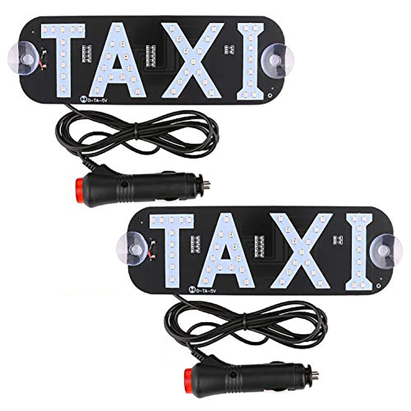 Sdootauto Taxi LED Sign Decor, 2 Pack LED Light Sign Logo, Light Up Taxi Sign Flashing Hook on Car Window with DC12V Car Charger Inverter for Driver - Blue