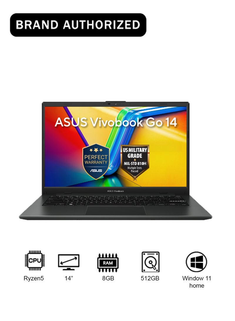 ASUS Vivobook Go 14 Laptop With 14-Inch Display,R5/8GB/512GB M.2 NVMe™ PCIe® 3.0 SSD/AMD Radeon™ Graphics/Windows 11 Home Mixed Black - Image 1