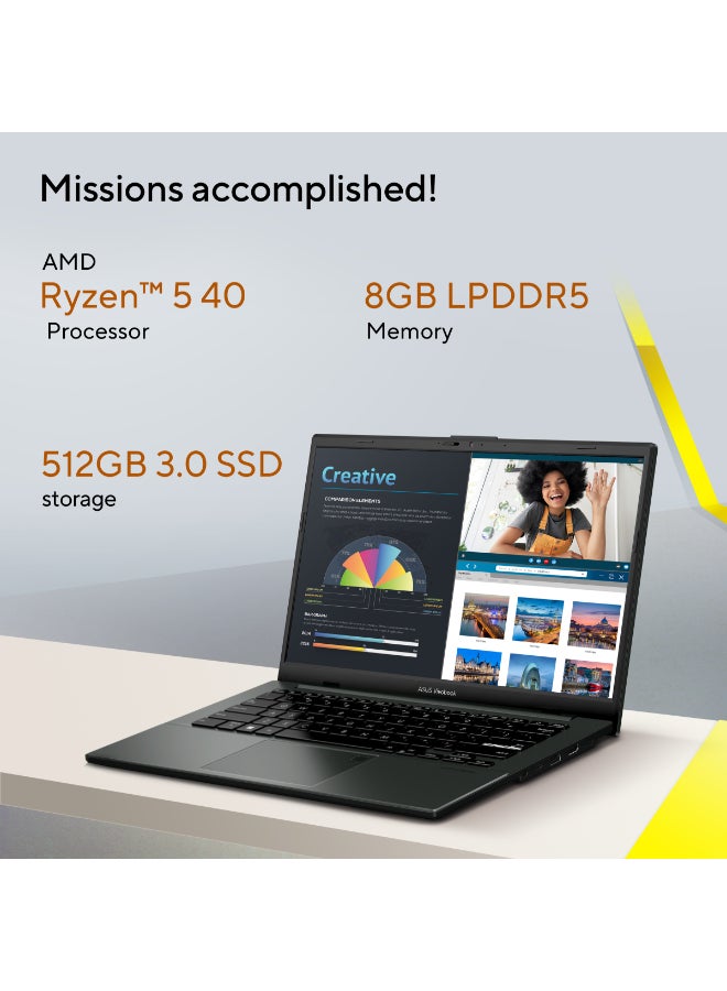 ASUS Vivobook Go 14 Laptop With 14-Inch Display,R5/8GB/512GB M.2 NVMe™ PCIe® 3.0 SSD/AMD Radeon™ Graphics/Windows 11 Home Mixed Black - Image 3