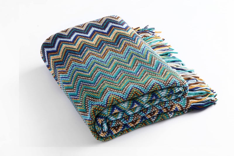 VANJOROY Bohemian Sofa Large Throw Blanket with Tassels Warm soft cozy Decorative Armchair knited Throw for Couch Sofa Bed and Furniture 1301805070In Blue