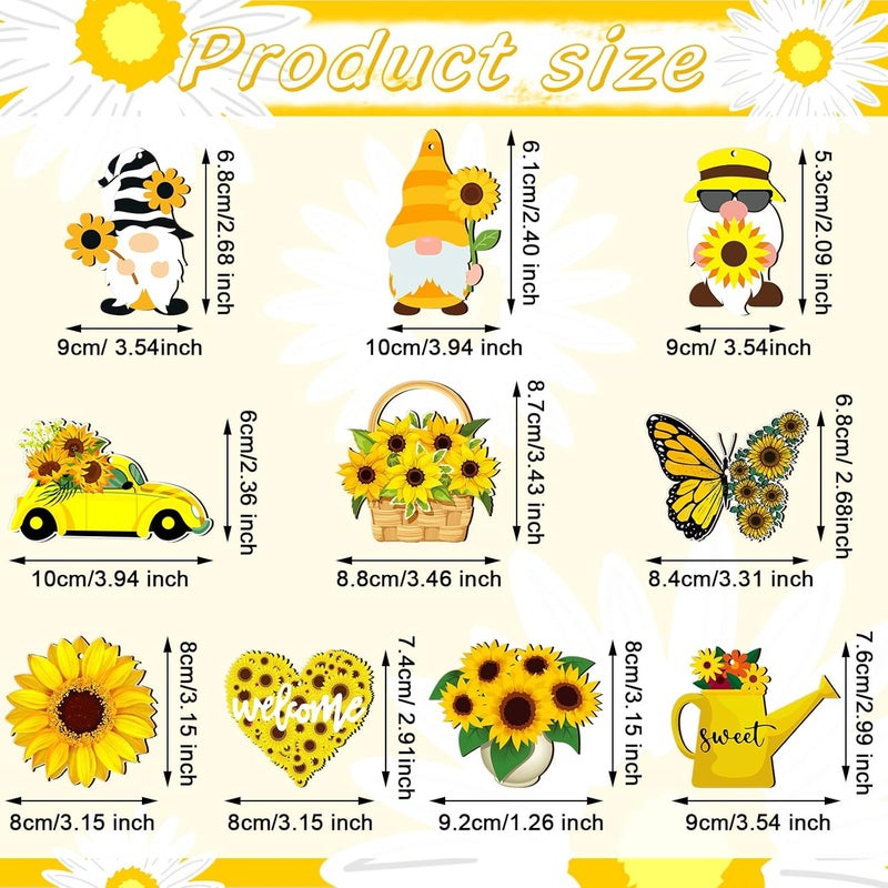 Chunful 30 Pack Sunflower Gnome Wooden Ornament Yellow Flower Gnome Hanging Wooden Pendant Summer Tree Ornaments with Rope for Sunflower Theme Birthday Party Favor Supplies(Vivid Style) - Image 3