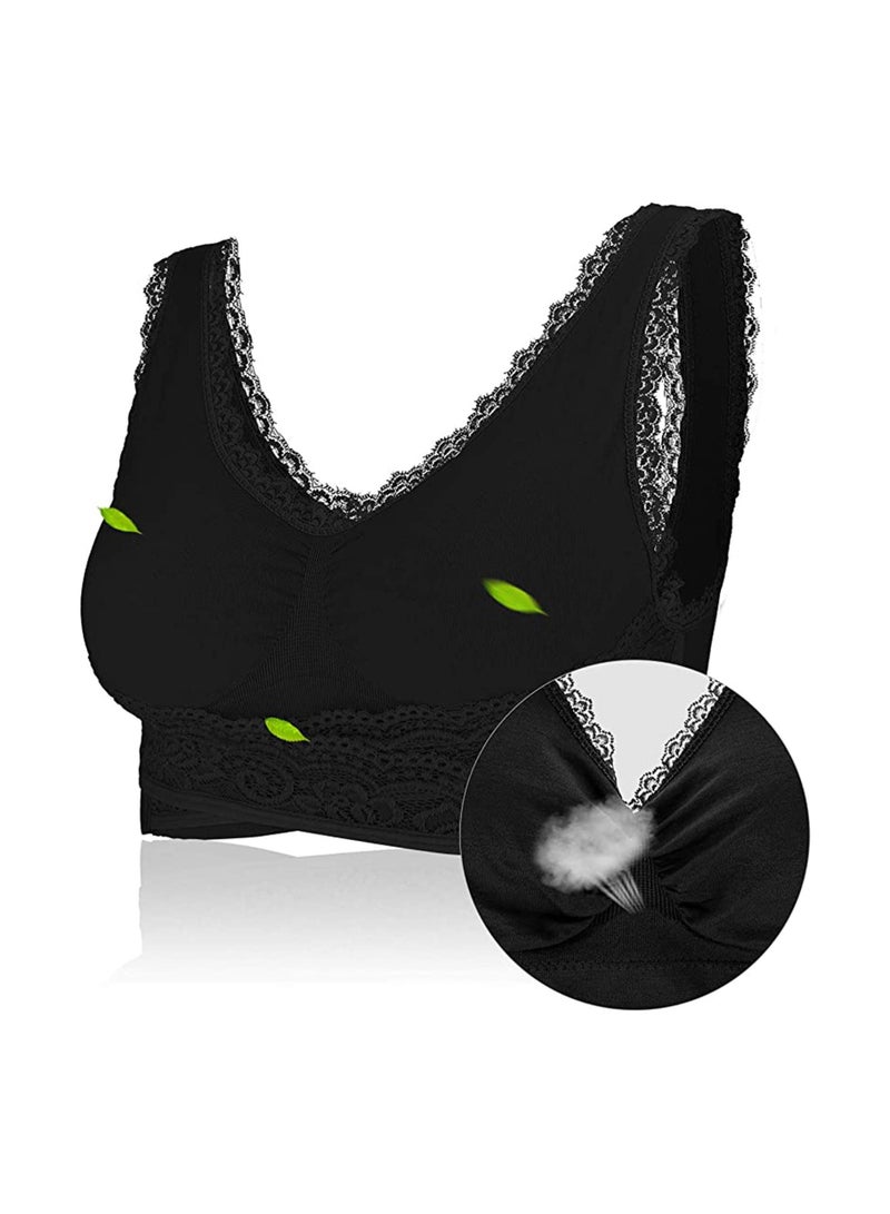 Excefore 2 Pieces Lace Vest Bra Seamless Front Cross Bras Adjustable Side Buckle Bra for Women Gym Wearing, Beige, Black (XL) - Image 5