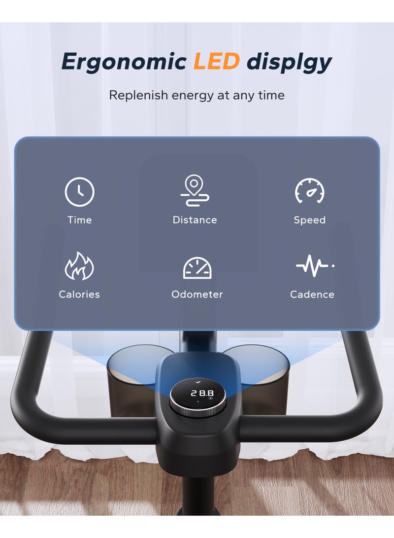 ميراتش دراجة تمارين ميراش، دراجة ثابتة بمقاومة مغناطيسية مع تطبيق حصري، دراجة ركوب داخلية منخفضة الضوضاء بسعة وزن 136 كجم، حامل للكمبيوتر اللوحي، ودورات لياقة بدنية لإنقاص الوزن - Image 4