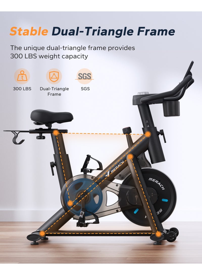 ميراتش دراجة تمارين ميراش، دراجة ثابتة بمقاومة مغناطيسية مع تطبيق حصري، دراجة ركوب داخلية منخفضة الضوضاء بسعة وزن 136 كجم، حامل للكمبيوتر اللوحي، ودورات لياقة بدنية لإنقاص الوزن - Image 3
