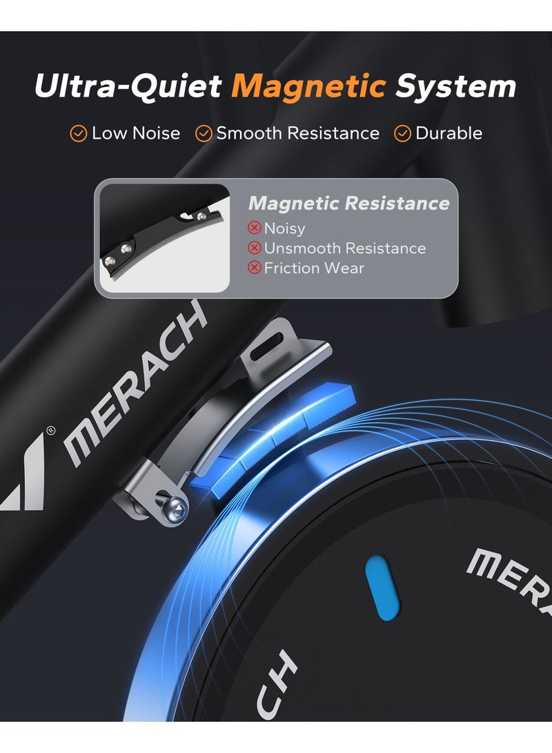 ميراتش دراجة تمارين ميراش، دراجة ثابتة بمقاومة مغناطيسية مع تطبيق حصري، دراجة ركوب داخلية منخفضة الضوضاء بسعة وزن 136 كجم، حامل للكمبيوتر اللوحي، ودورات لياقة بدنية لإنقاص الوزن - Image 2