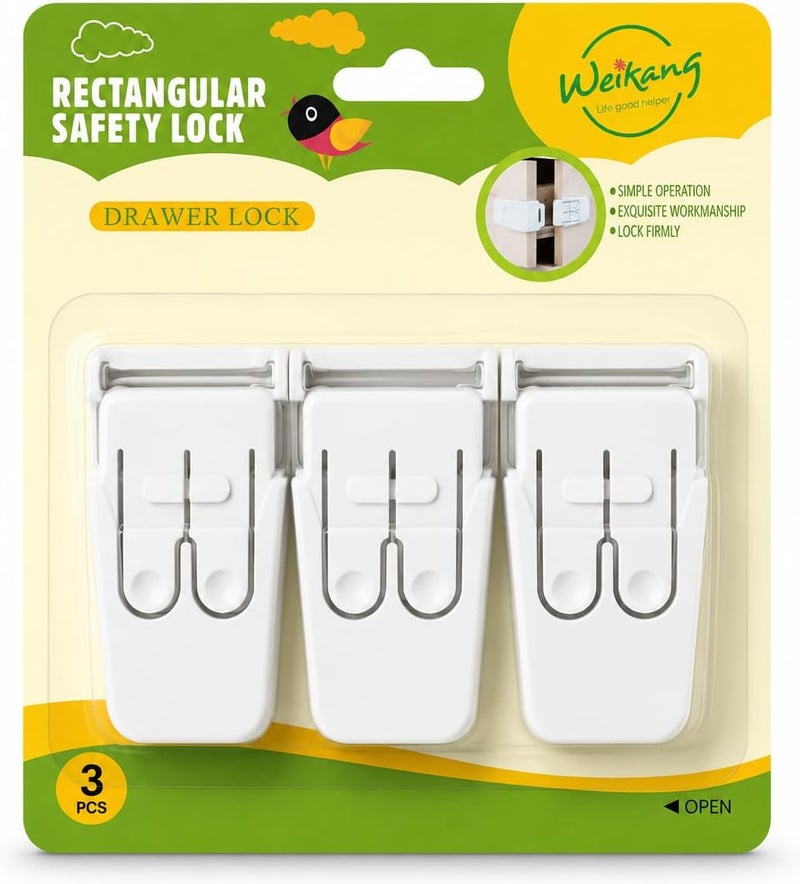 Weikang Rectangular Safety Lock - 3 Pcs Child Safety Drawer Lock - Image 1