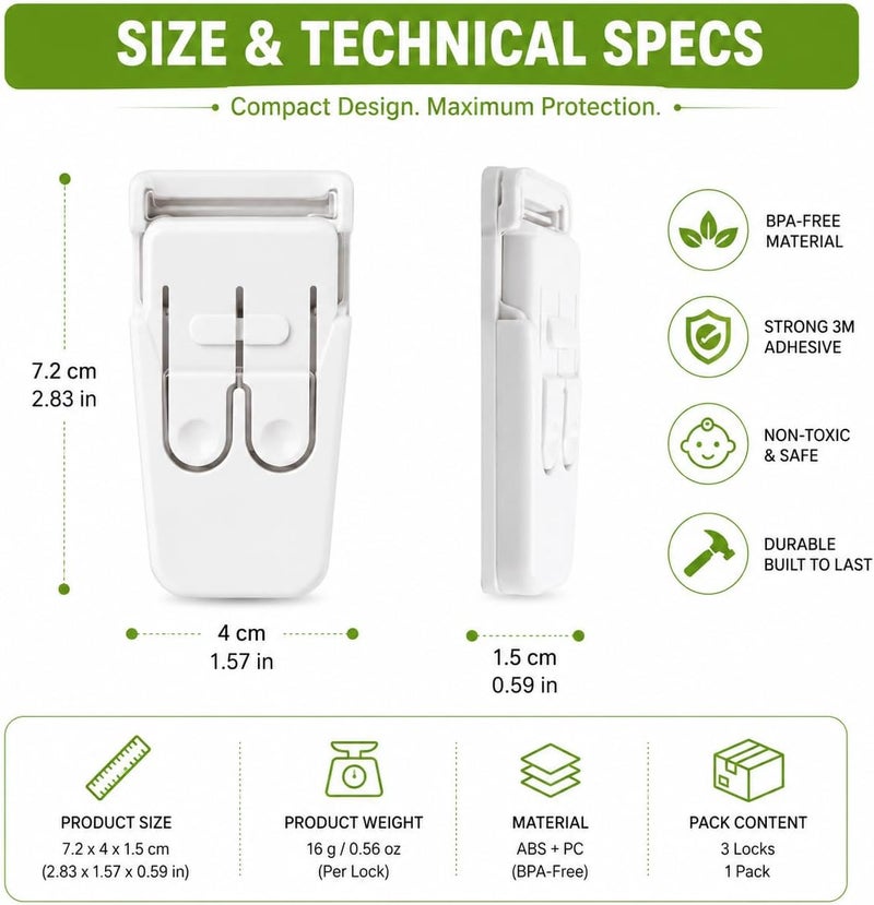 Weikang Rectangular Safety Lock - 3 Pcs Child Safety Drawer Lock - Image 2