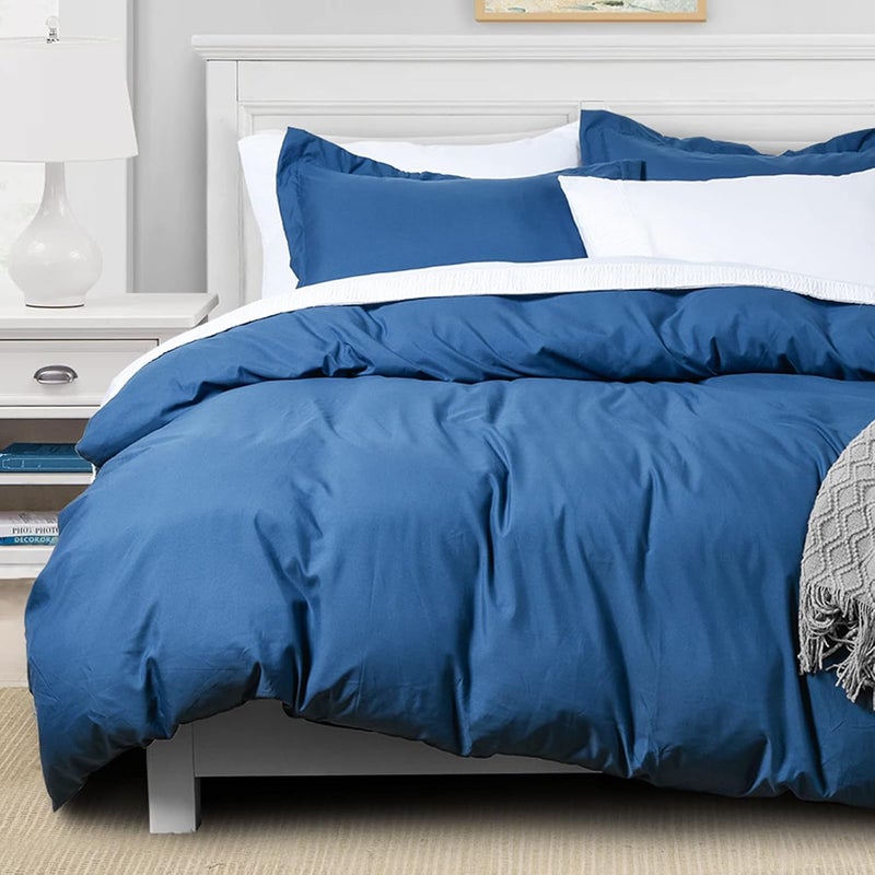 David's Home Washed Soft Reversible Duvet Cover Set Twin Size, 2 PCS Silky Breathable Microfiber Comforter Cover Set with Zipper Closure and Corner Ties(68" x 90", Twin Size, Light Grey & Navy) - Image 1