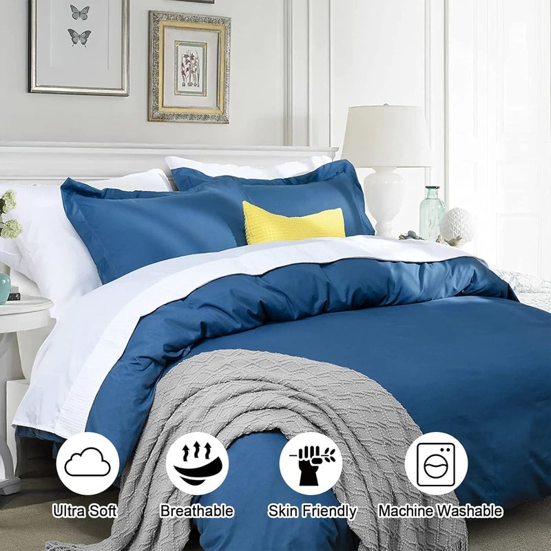 David's Home Washed Soft Reversible Duvet Cover Set Twin Size, 2 PCS Silky Breathable Microfiber Comforter Cover Set with Zipper Closure and Corner Ties(68" x 90", Twin Size, Light Grey & Navy) - Image 2