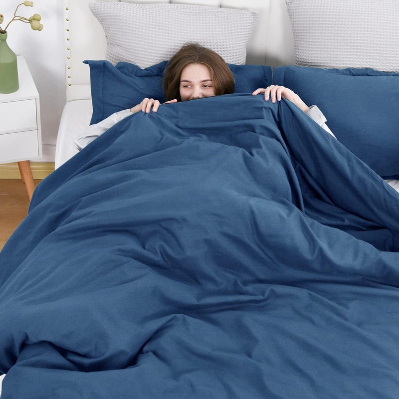 David's Home Washed Soft Reversible Duvet Cover Set Twin Size, 2 PCS Silky Breathable Microfiber Comforter Cover Set with Zipper Closure and Corner Ties(68" x 90", Twin Size, Light Grey & Navy) - Image 3