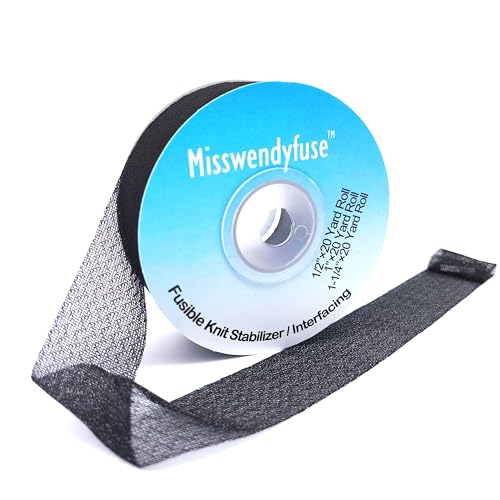 Misswendyfuse 120 Yards Knit Stay Tape Fusible Interfacing for Knit Hems SingleSide Adhesive Ultra Fine Soft Stretch Black - Image 1