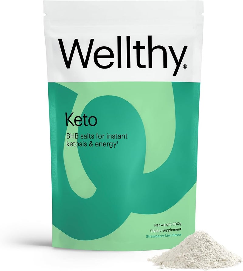 Wellthy Keto Power with BHB Salts for Instant Ketosis and Energy Natural Strawberry Kiwi Flavor 1058 oz - Image 1