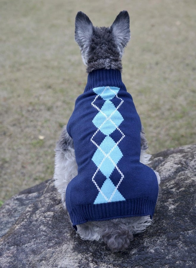 Alemon Navy Blue Argyle Dog Sweater, Knit Plaid Cat Sweater, X-Small (XS) Back Length 10" - Image 5