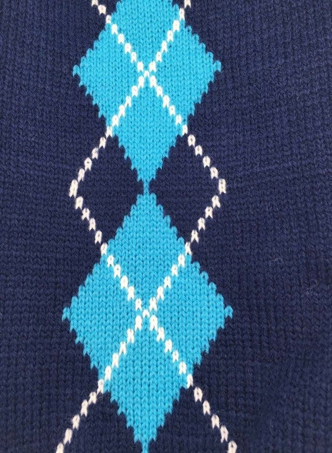 Alemon Navy Blue Argyle Dog Sweater, Knit Plaid Cat Sweater, X-Small (XS) Back Length 10" - Image 3