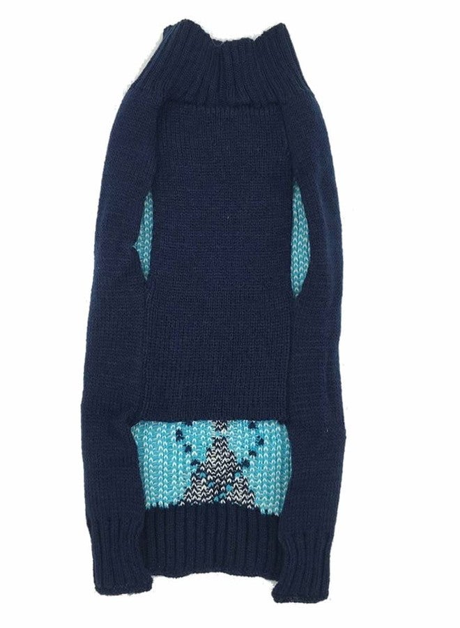 Alemon Navy Blue Argyle Dog Sweater, Knit Plaid Cat Sweater, X-Small (XS) Back Length 10" - Image 2