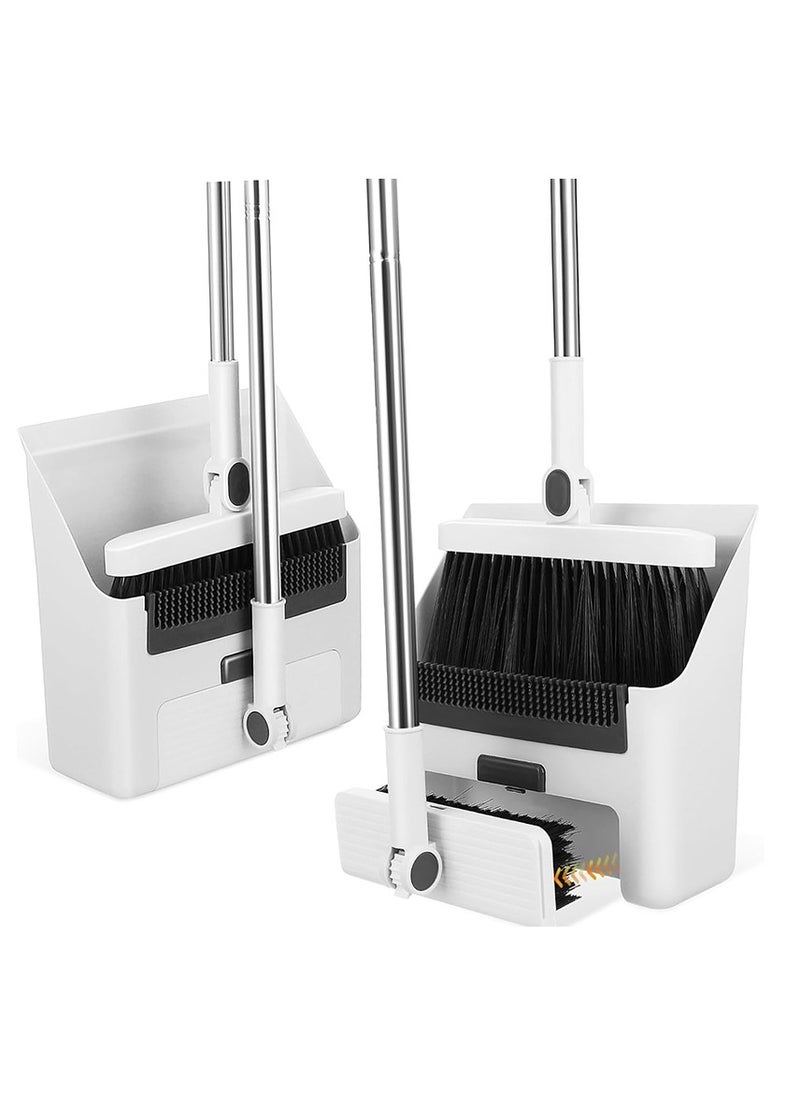 Cozy Nest - 180º Rotating Broom and Dustpan Set Adjustable Long Handle With 2 Extra soft Combo Brush for Home Kitchen Office Foldable Dustpan for Indoor/Outdoor Floor Cleaning - Image 1