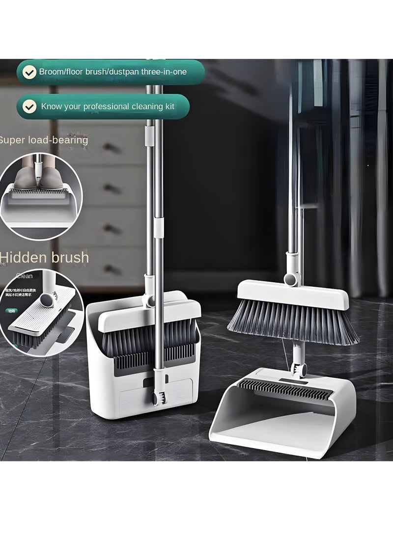 Cozy Nest - 180º Rotating Broom and Dustpan Set Adjustable Long Handle With 2 Extra soft Combo Brush for Home Kitchen Office Foldable Dustpan for Indoor/Outdoor Floor Cleaning - Image 1