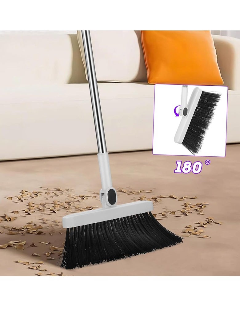 Cozy Nest - 180º Rotating Broom and Dustpan Set Adjustable Long Handle With 2 Extra soft Combo Brush for Home Kitchen Office Foldable Dustpan for Indoor/Outdoor Floor Cleaning - Image 1