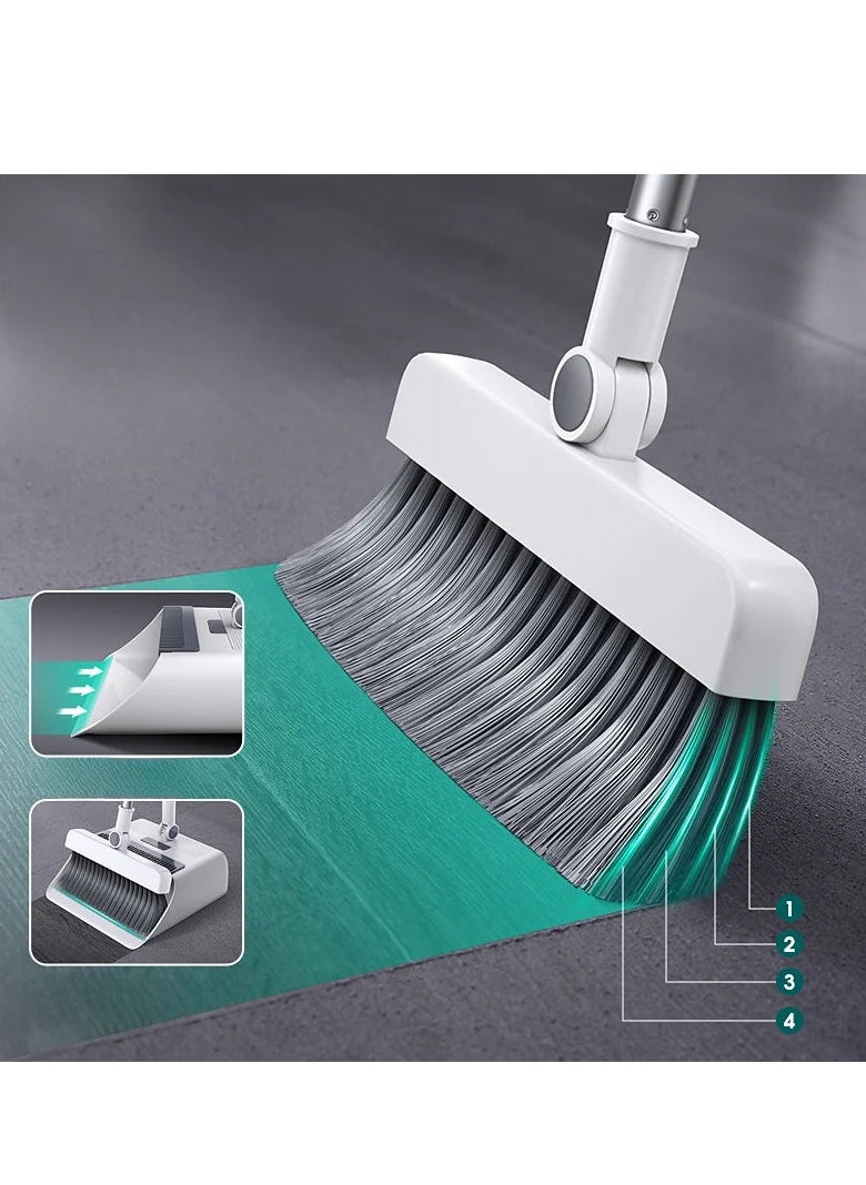 Cozy Nest - 180º Rotating Broom and Dustpan Set Adjustable Long Handle With 2 Extra soft Combo Brush for Home Kitchen Office Foldable Dustpan for Indoor/Outdoor Floor Cleaning - Image 1