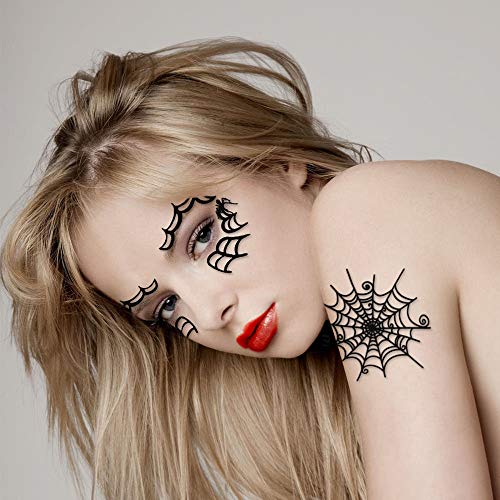 Konsait 65PCS Halloween Spider Face Tattoos Spider Web Spider Net Temporary Tattoos - Face Shoulder Arm Back Tattoos Stickers-Halloween Costume Apparel Cosplay Accessories Party Favor Supplies - Image 4
