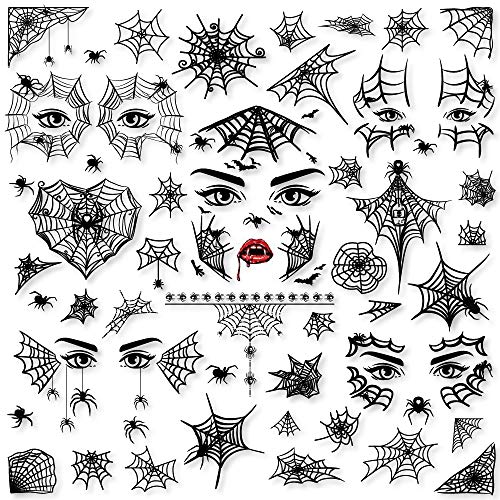 Konsait 65PCS Halloween Spider Face Tattoos Spider Web Spider Net Temporary Tattoos - Face Shoulder Arm Back Tattoos Stickers-Halloween Costume Apparel Cosplay Accessories Party Favor Supplies - Image 1