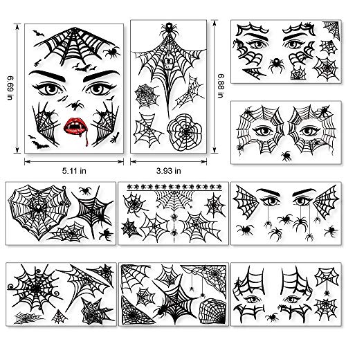 Konsait 65PCS Halloween Spider Face Tattoos Spider Web Spider Net Temporary Tattoos - Face Shoulder Arm Back Tattoos Stickers-Halloween Costume Apparel Cosplay Accessories Party Favor Supplies - Image 2