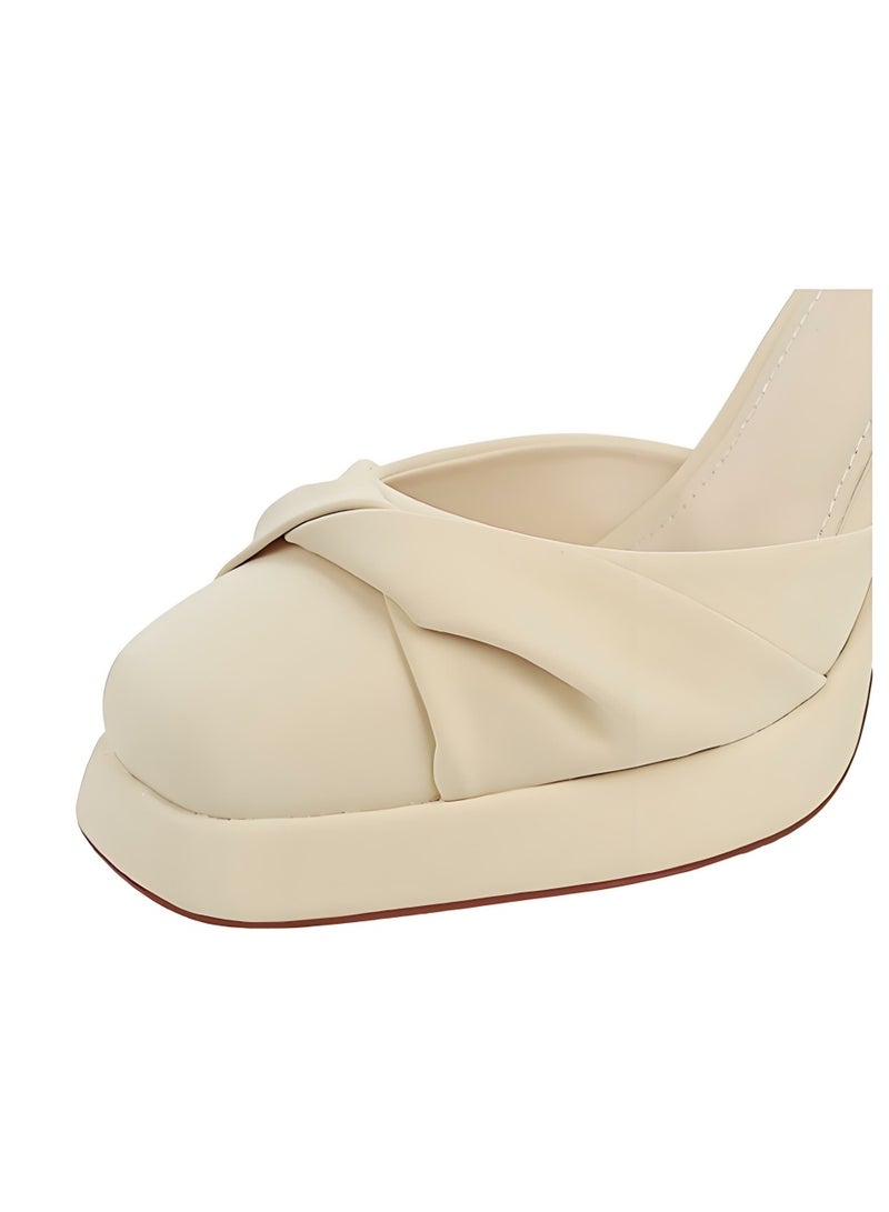 بيج تري منصة المرأة الكعب العالي المربع المضخات الإصبع المغلقة مع حزام الكاحل المشمش 9 سم - Image 3