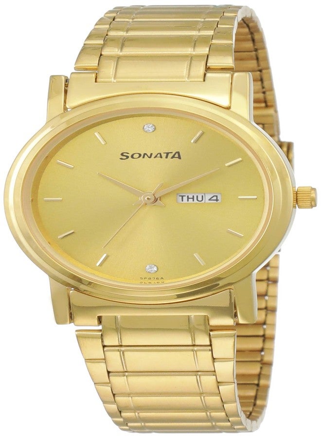 Sonata Quartz Analog with Day and Date Champagne Dial Stainless Steel Strap Watch for Men-NP1141YM10 - Image 1