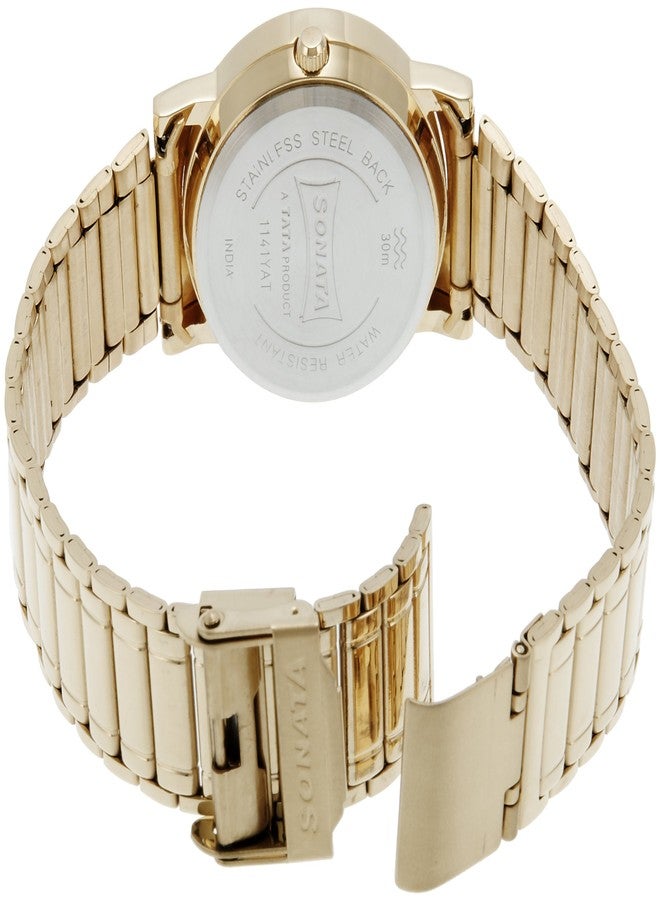 Sonata Quartz Analog with Day and Date Champagne Dial Stainless Steel Strap Watch for Men-NP1141YM10 - Image 2