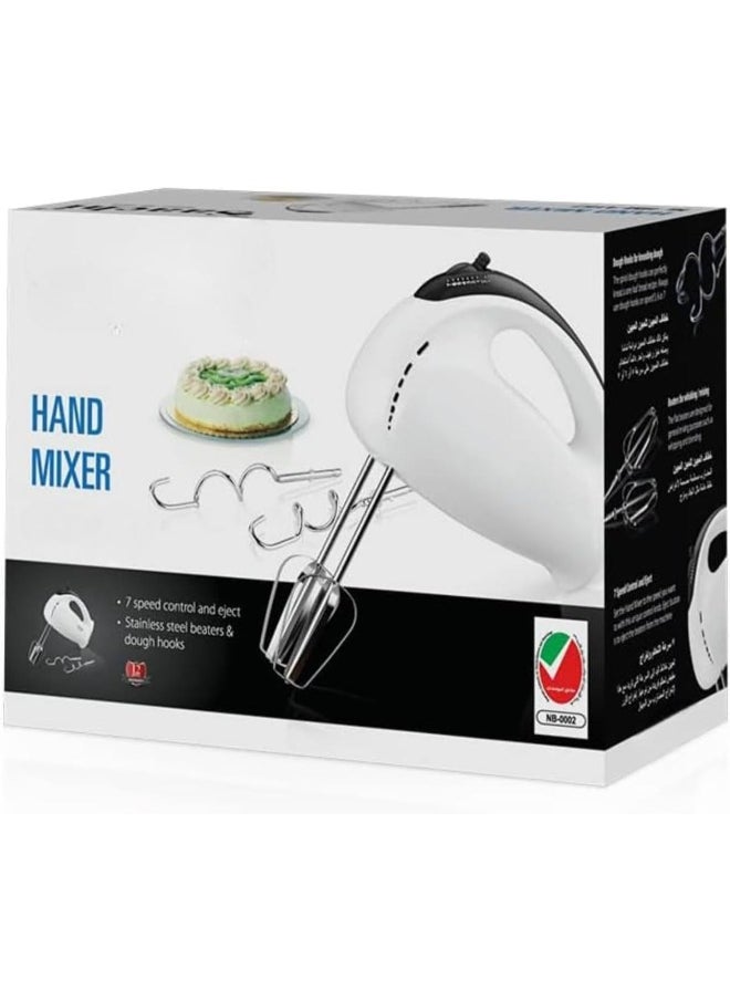 Electric Hand Mixer - 7 Speeds, Stainless Steel Beaters & Dough Hooks - Professional Handheld Mixer for Baking - Eject Button, Whisk, Knead - Mixing, Whipping, Whisking
