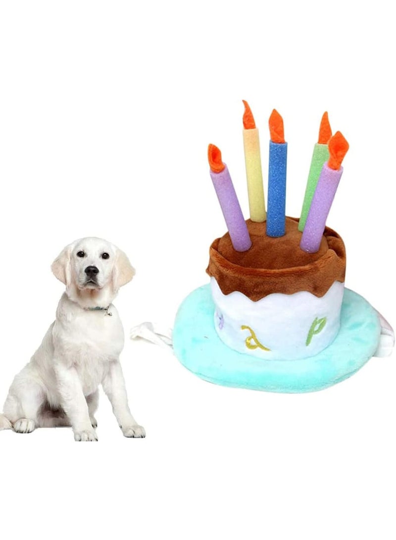 SOLARAE قبعة عيد ميلاد سعيد للكلاب، قبعة حفلة مع كعكة و 5 شموع ملونة تصميم ملحقات تنكرية للكلاب والقطط - Image 2