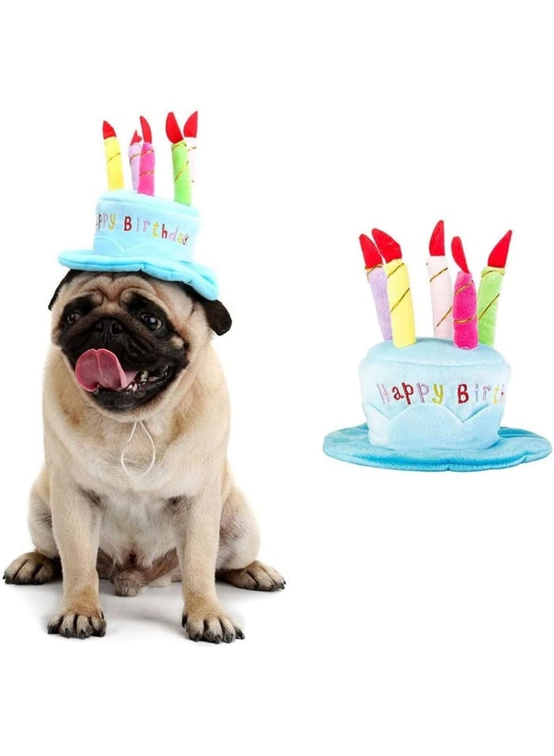 SOLARAE قبعة عيد ميلاد سعيد للكلاب، قبعة حفلة مع كعكة و 5 شموع ملونة تصميم ملحقات تنكرية للكلاب والقطط - Image 1