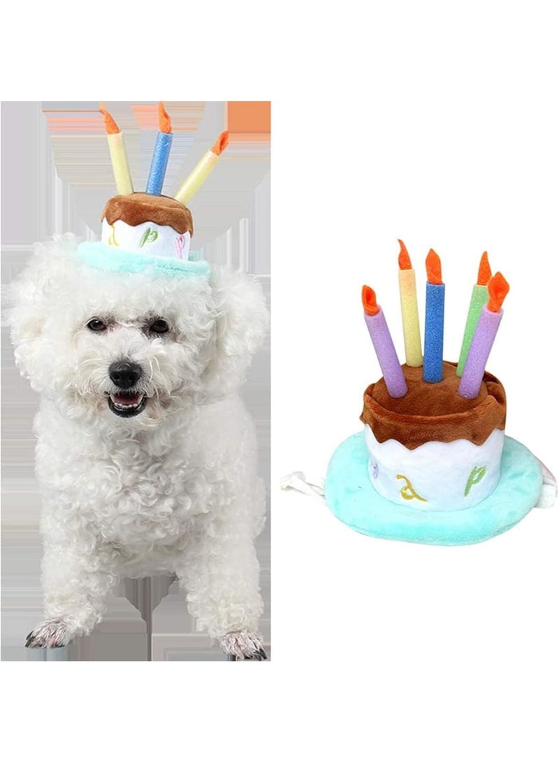 SOLARAE قبعة عيد ميلاد سعيد للكلاب، قبعة حفلة مع كعكة و 5 شموع ملونة تصميم ملحقات تنكرية للكلاب والقطط - Image 3