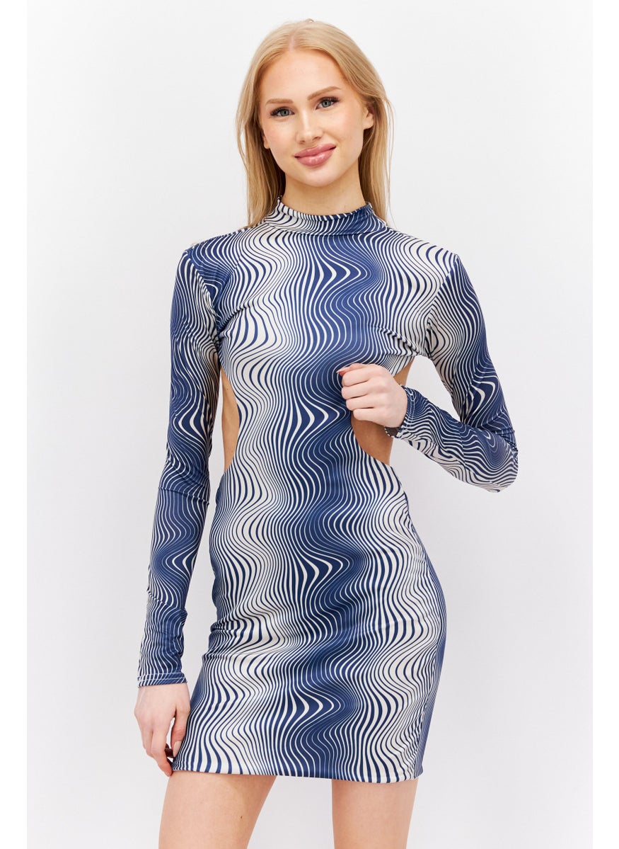 Women Abstract Cut Out Back Mini Dress, Navy - pzsku/ZB8EC6C57BD0ECB653A6BZ/45/_/1725379393/f77dd530-c8e6-4d44-a9d0-e3fcf8cd27a8