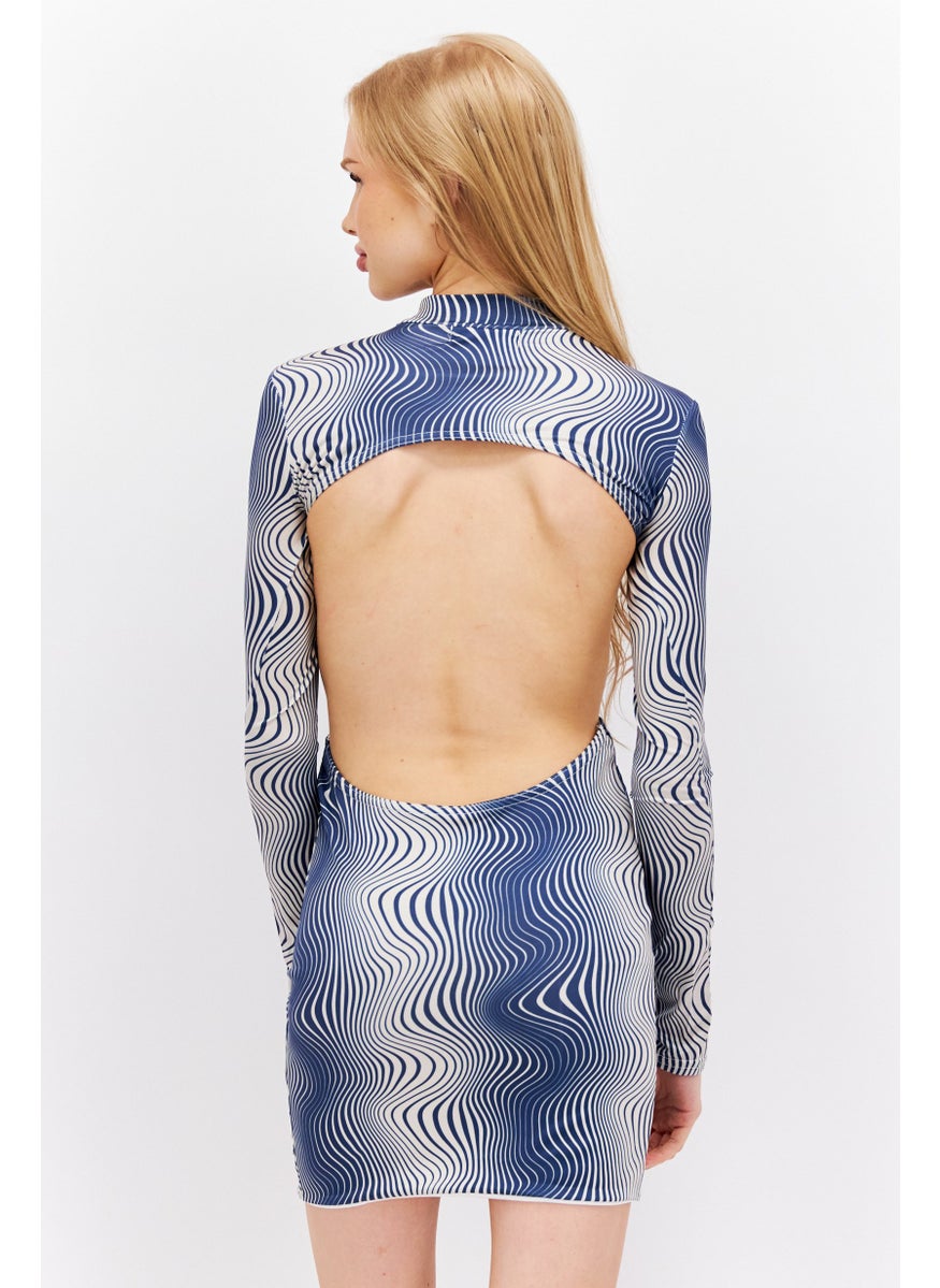 Women Abstract Cut Out Back Mini Dress, Navy - pzsku/ZB8EC6C57BD0ECB653A6BZ/45/_/1725379397/58002342-c520-4494-9de4-adb5689cee2c