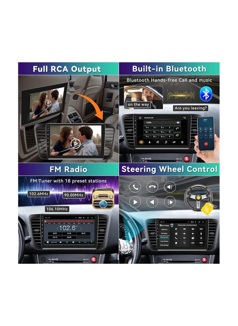 SHEZA STAR - Android Car Stereo for Subaru Legacy Outback 2004 2005 2006 2007 2008 2009 4GB RAM 64GB ROM 9 Inch Support Apple Carplay, MirrorLink WiFi BT, IPS Touch Screen with AHD Camera Included - Image 1
