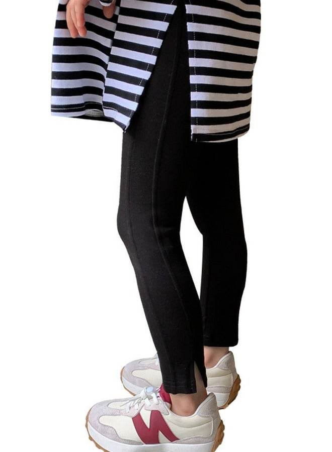 Loquat Girls Solid Color Legging Side Slit Tights Bottom Pants Black  - Image 2