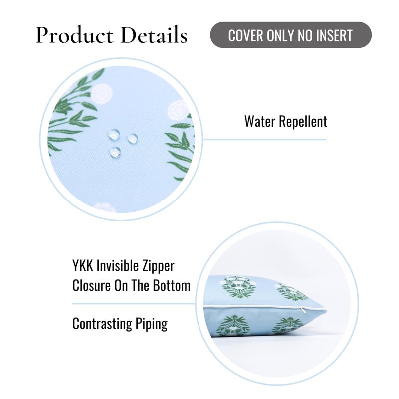 Hofdeco Premium Coastal Grandmillennial Patio Indoor Outdoor Lumbar Pillow Cover Only, 12"x26" Water Repellent for Backyard, Couch, Poolside, Baby Blue Green Print Flower - Image 5