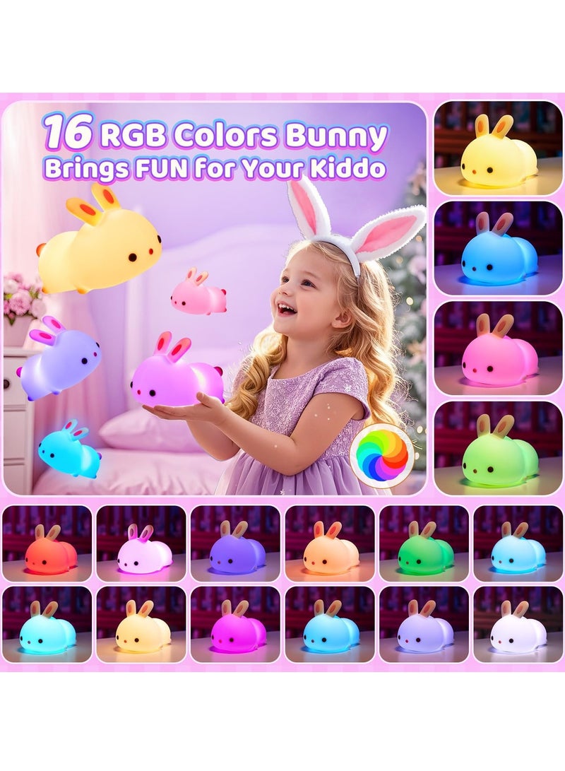 TIGER Cute Bunny Night Light for Kids – Soft Silicone Touch LED Lamp with 7-Color Breathing Modes | Cordless & Rechargeable, 10-Hour Battery Life | Child-Safe, CE/RoHS Certified | Perfect Bedside Light for Baby Nursery, Girls & Boys Ages 1-8 - Image 2