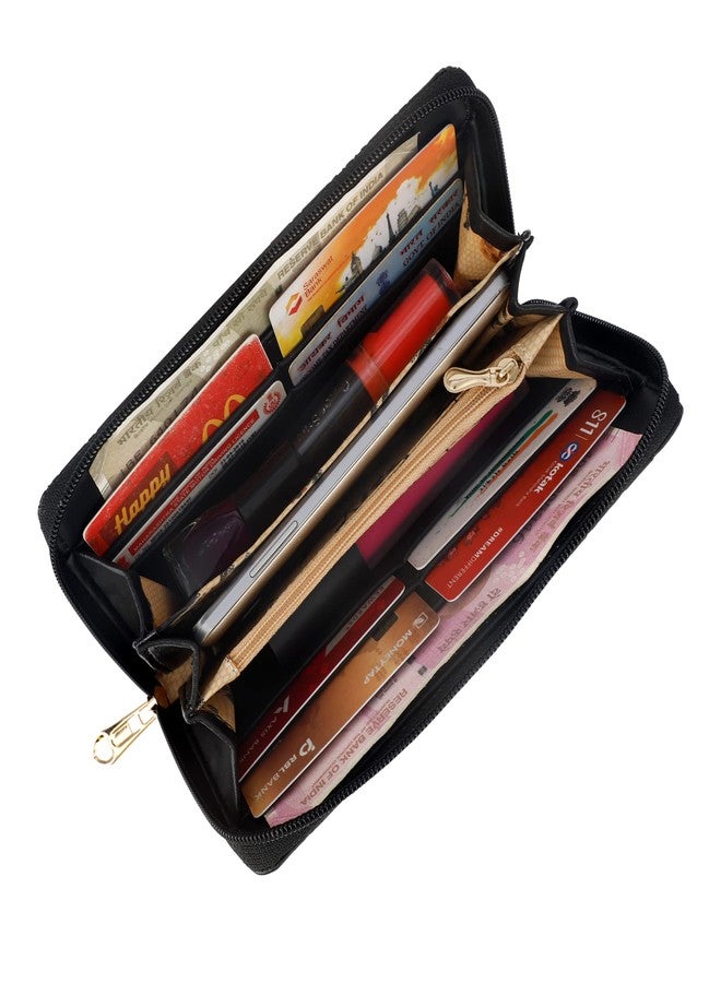 ALSU Women's Black Hand Clutch Wallet jln-016bk - Image 4
