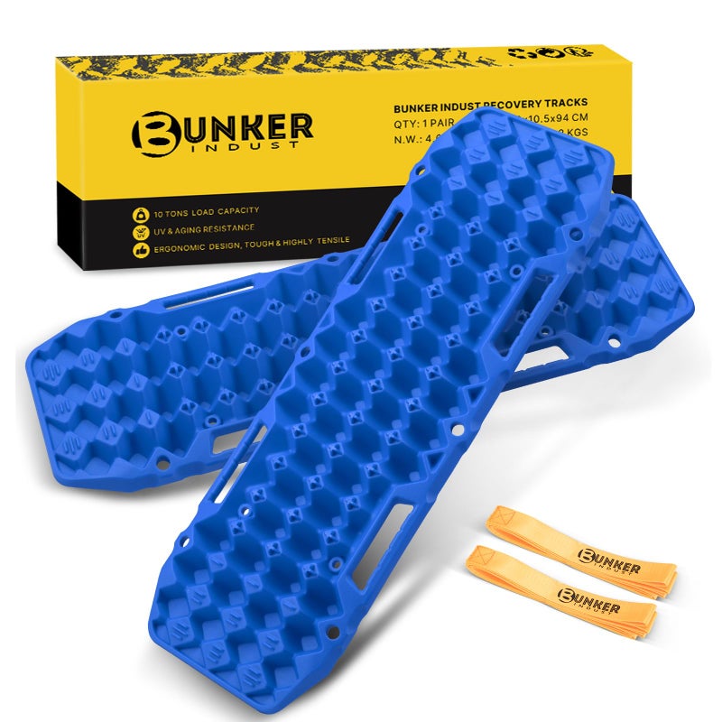 BUNKER INDUST Off Road Traction Boards Pair Recovery Tracks Traction Mat for Vehicle Truck Jeep SUV Mud Snow Sand RampBlue Emergency Tire Traction Pads Gen 10th - Image 2