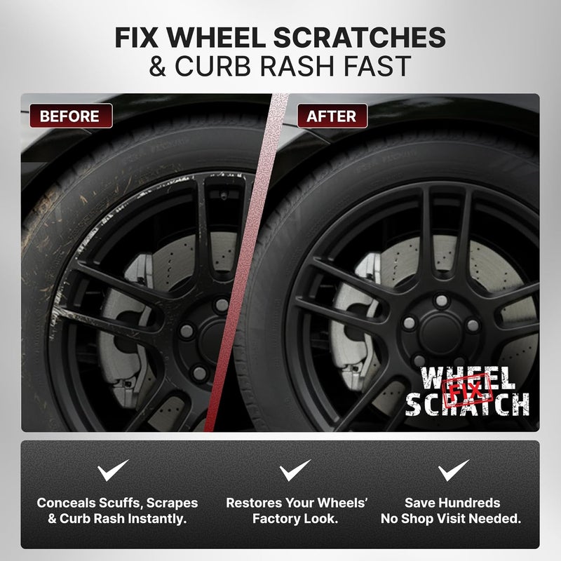 Wheel Scratch Fix ® Matte Black Touch Up Paint for Cars - DIY Alloy Wheel Repair Kit, Curb Rash Remover with Fast-Drying Pen - Long-Lasting OEM Finish Car Rim Paint for Scuffs and Chips at Home (Satin/Matte Black) - Image 2