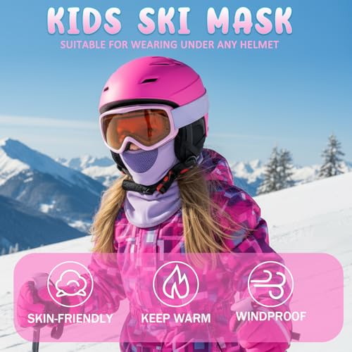 Outrip Breathable Kids Balaclava Ski Mask for Boys Girls - Windproof Fleece Winter Face Mask Cover for Cold Weather (Purple, 5-12 Years) - Image 3
