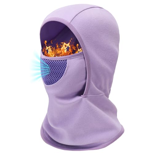 Outrip Breathable Kids Balaclava Ski Mask for Boys Girls - Windproof Fleece Winter Face Mask Cover for Cold Weather (Purple, 5-12 Years) - Image 1