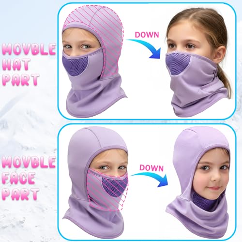 Outrip Breathable Kids Balaclava Ski Mask for Boys Girls - Windproof Fleece Winter Face Mask Cover for Cold Weather (Purple, 5-12 Years) - Image 5