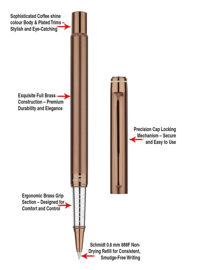 Oliver Inspire Coffee Roller Pen With T Box – Full Brass Body, Coffee Plated Trims, German Refill - Image 3