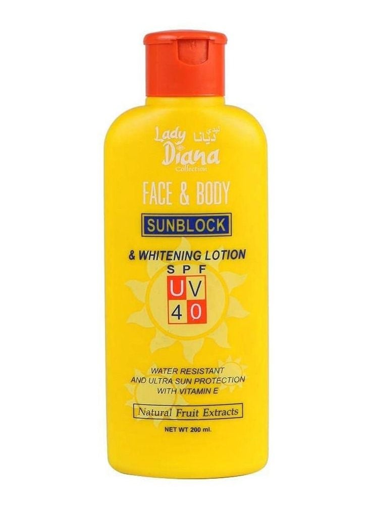 Lady Diana - Face And Body Sunblock And Whitening Lotion SPF 40 200ml - Image 1